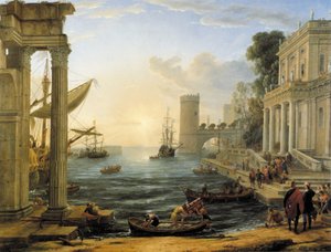 Haven met de inscheping van de koningin van Sheba